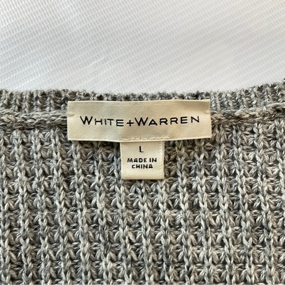 White + Warren Extended Shoulder V-Neck Sweater High & Low Cotton Grey Large - Picture 10 of 11